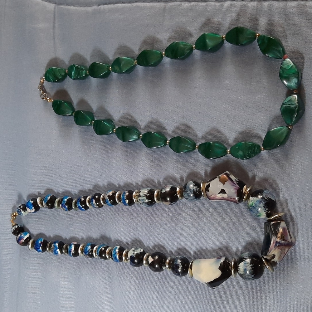 2 (Two), Beaded Necklace, 1 Green Tones, 1 Blue Tones And Other Colors - Picture 1 of 5